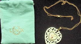 Lenox China Heart-Shaped Pendant with Center Rose &amp; Chain - Vintage - Preowned - £68.08 GBP