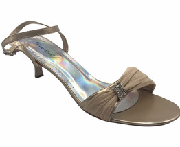 Coloriffics Sienna Beige Low Heel Shoe Ankle Strap Sz 9.5 Rhinestone and... - £45.58 GBP