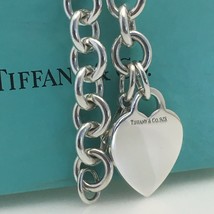 8 inch Tiffany &amp; Co Blank Heart Tag Charm Bracelet in Sterling Silver - £182.71 GBP