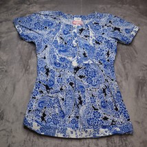 Koi Scrub Shirt Adult XS Blue Paisley Printed Uniform Top Fitted Womens - £23.72 GBP