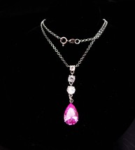 Sterling necklace / Pink topaz teardrop / CZ pendant / sweetheart gift for mom - £58.92 GBP