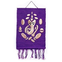 Purple Lord Ganesha Wall Hanging Jute Silk Ganesh Tapestry for Home Decor 12x18" - $37.74