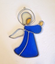 Vintage Lead Stained Glass Praying Angel Ornament Suncatcher Blue 7&quot; T  - £15.97 GBP