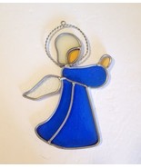 Vintage Lead Stained Glass Praying Angel Ornament Suncatcher Blue 7&quot; T  - £15.74 GBP