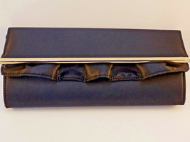 NEW BLACK SATIN CLUTCH PURSE by FIOMI 2 Pocket Ruffled Tuff Brass Bar - $19.79