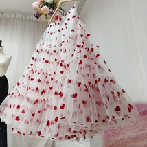 BLACK Layered Tulle Midi Skirt Heart Pattern Women Romantic Holiday Tulle Skirt image 8