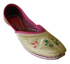 Women Shoes Ballerinas Designer Leather Khussa Handmade Flat Gold Mojari... - $44.99