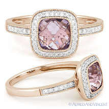 1.82ct Pink Amethyst &amp; Round Cut Diamond Pave Halo Engagement Ring 14k Rose Gold - £490.13 GBP