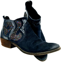 Naughty Monkey Women&#39;s Eloi Blue Suede Embellished Rear Zip Ankle Bootie... - $294.05 MXN