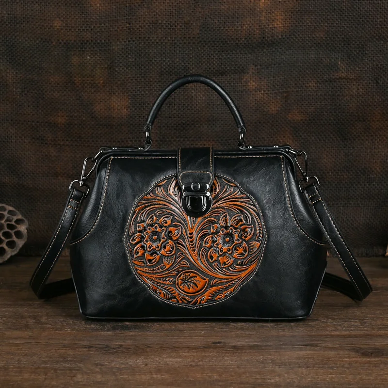  Luxury 2024  Handmade Women Shoulder Bags Vintage Embossed Leather Woman Handba - £58.66 GBP