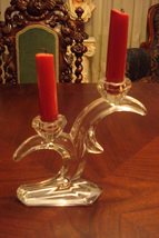 Art Deco French Clear Glass Pair of Compatible with Candlesticks, 2 Ligh... - $25.47