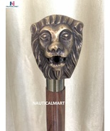 Antique Solid Brass Lion Head Walking Stick Wooden Cane for Men and Wome... - £71.71 GBP