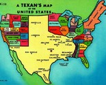 A Texan&#39;s Map Of The United States UNP Chrome Postcard - £3.85 GBP