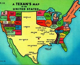 A Texan&#39;s Map Of The United States UNP Chrome Postcard - £3.84 GBP