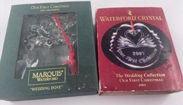 WATERFORD CRYSTAL 2001 Set of 2 Our First Christmas Ornaments Doves Marq... - £31.05 GBP