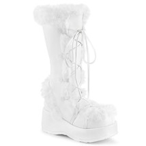 DEMONIA CUBBY-311 Women&#39;s White Platform Lace Up Fur Trim Mid Calf Boots - $109.95