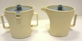 Tupperware Cream and Sugar Set  In Almond Blue Push Tops Vintage 1970s - £11.75 GBP