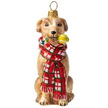 Joy to the World Yellow Lab with Bushy Scarf and Chew Toy Polish Glass O... - $65.32