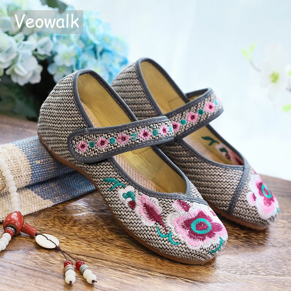 Veowalk Handmade Vintage Women&#39;s Embroidery Flat Shoes Old Pe Ballet Flats Casua - $69.53