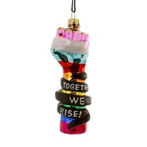 TOGETHER WE RISE ORNAMENT 4&quot; Glass LGBTQ Raised Fist Power Salute Christ... - $19.95