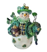 Lucky Irish Snowman Resin Ornament / Figure Pot of Gold 4 leaf Clover Wreath EUC - £14.00 GBP