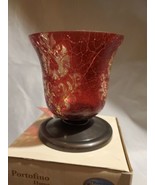 Hurricane With Red Crackled Frost Etched Glass Candle Holder by Portofin... - $24.42 CAD