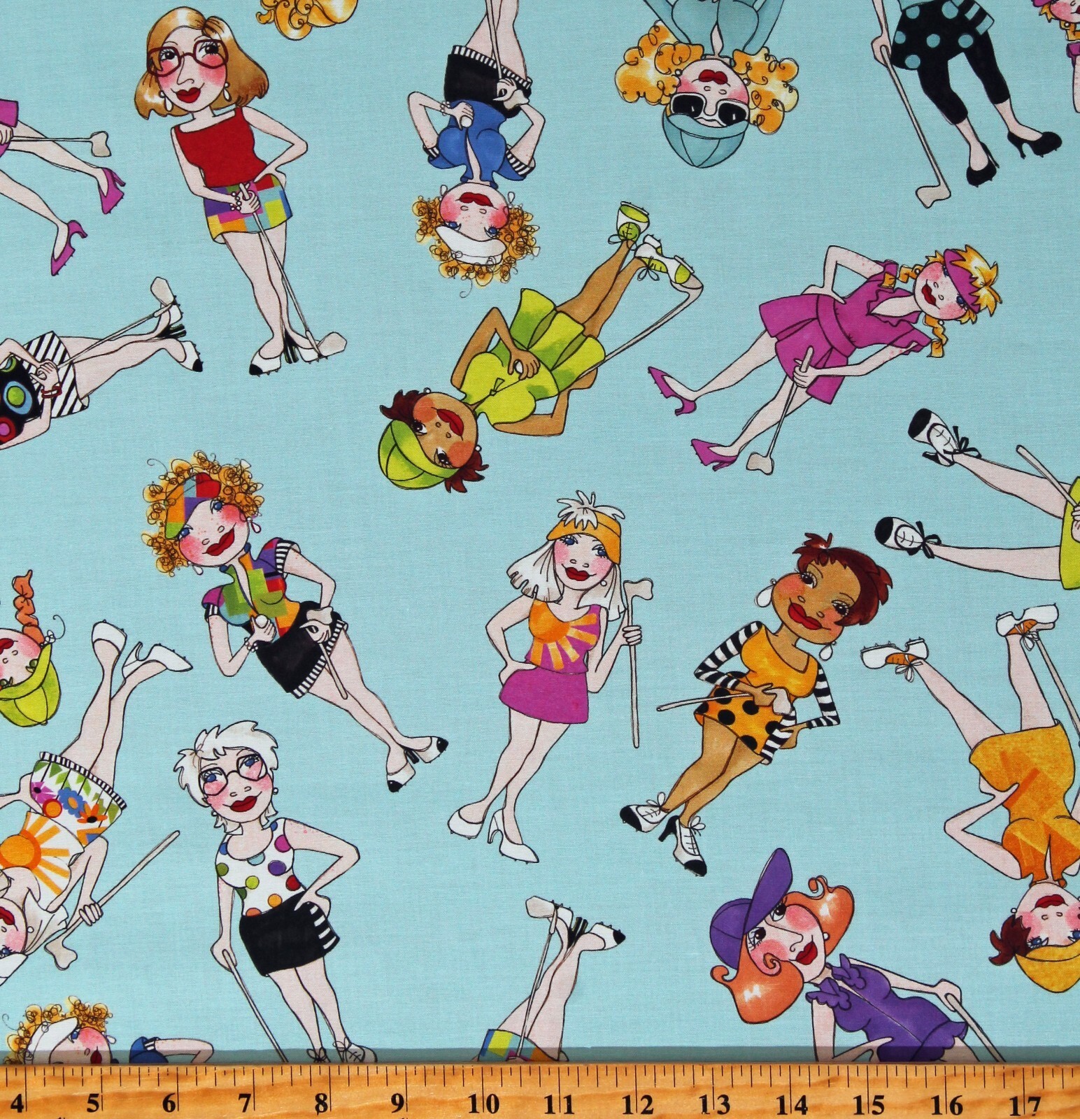 Cotton Tossed Golfer Girls Golfing Golf Happy Fabric Print by the Yard D... - $16.95