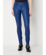 Soft Blue Lambskin Leather Women Skinny Trouser Waist  Stylish Slim Fit ... - $105.47+