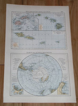 1898 Antique Map Of Antarctica South Pole Polar / Hawaii Fiji German Samoa - £21.24 GBP