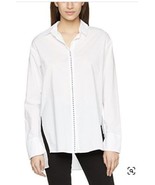 Escada Sport White Button Down Shirt Sz 8 Euro 40 &quot;Narty&quot; Rhinestone Acc... - $128.69