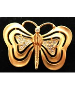 Vintage Signed Don-Lin Butterfly Brooch Pin Gold Tone Clear Glass Rhines... - $556.66 MXN