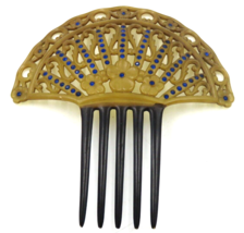Vintage Celluloid Bakelite Tortoise Hair Comb Gold Black Purple Rhinestones 6&quot; - £23.69 GBP