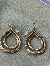 Etched &amp; Hammered Concentric Teardrop Goldtone Dangle Earrings for Pierced Ears - £9.74 GBP