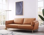 Mid-Century Modern 3-Seat Living Room Couch, Vegan Leather Sofa, Pecan B... - $1,413.99