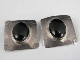 Vintage Black Onyx Earings Sterling Silver Mid Century 925 Estate Sale Taxco - £29.22 GBP