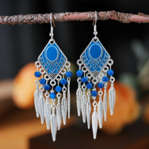 Bohemian Leaf Tassel Dangle Earrings - £7.47 GBP