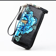 double zipper women purse floral womens leather wallets long leather wallet woma - £29.81 GBP