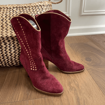 Vintage 80s Buskens Brazil Dakota Burgundy Suede Cowboy Boots 6.5 - $1,146.56 MXN