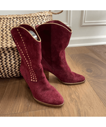 Vintage 80s Buskens Brazil Dakota Burgundy Suede Cowboy Boots 6.5 - $1,146.56 MXN