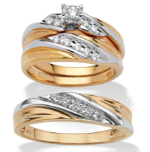 Round Cz Wedding Gp 3 Ring Set His Hers 14K Gold Sterling Silver 6 7 8 9 10 - £319.67 GBP