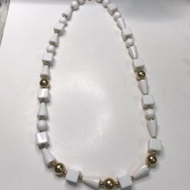 1970s Vintage Trifari Geometric White Lucite Gold Tone Bead Necklace - £18.36 GBP