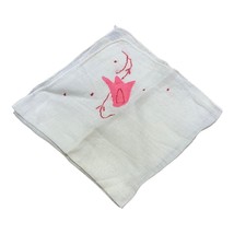 Vintage Hand Embroidered Floral Handkerchief  Pink Tulip Linen Hanky Hankie READ - £9.60 GBP