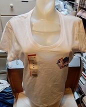T Shirt 4th Of July 100% Cotton Ladies Collar Red/ White/Blue Flag NIB 278K - $7.49