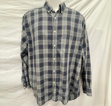 Eddie Bauer Blue Tan &amp; White Plaid Long Sleeve Men Dress Shirt M - $285.10 MXN