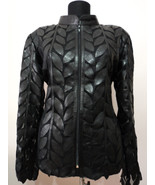 Black Leather Leaf Jacket Women All Colours Sizes Genuine Lambskin Zip S... - £176.52 GBP