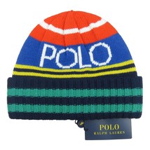 Polo Ralph Lauren Logo Striped Wool-Blend Beanie One Size Royal Multi NEW - $59.95