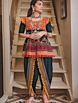 Kedia Set per Navratri Garba Danza Maglia Nera Con Tulipano Dhoti Tuta S Alla XL - £38.37 GBP