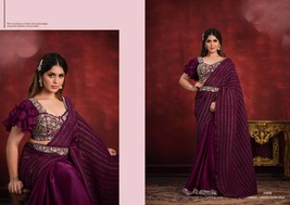 Crape Satin Silk Saree with Satin Silk Stitched Blouse || Add on Designer Belt | - £116.49 GBP