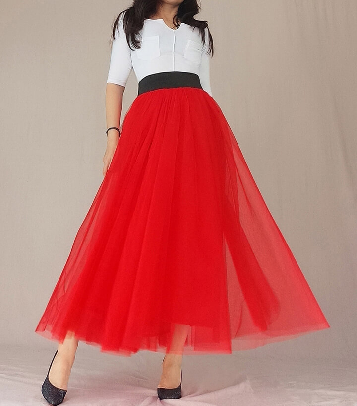 Red tutu skirt maxi pocket 6