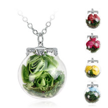 [Jewelry] Wish Dried Flower Rose Glass Pendant Necklace for Family Frien... - $6.09